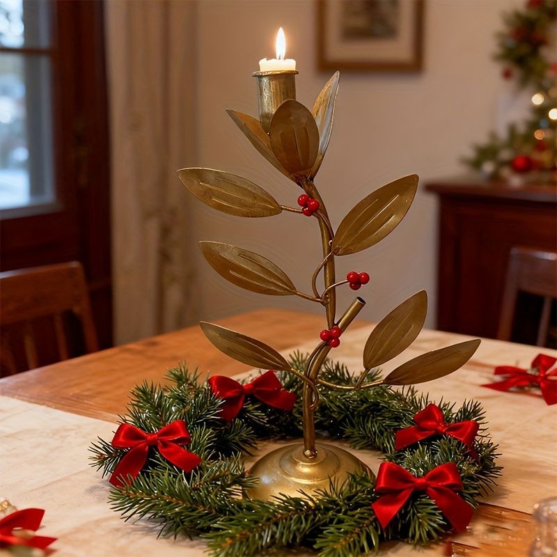 キャンドルホルダー キャンドルスタンド リーフ型 クリスマス装飾 金属 オシャレ インテリア 装飾 パーティー リビング ダイニング オシャレ アイアン製 アンティーク調 テーブル