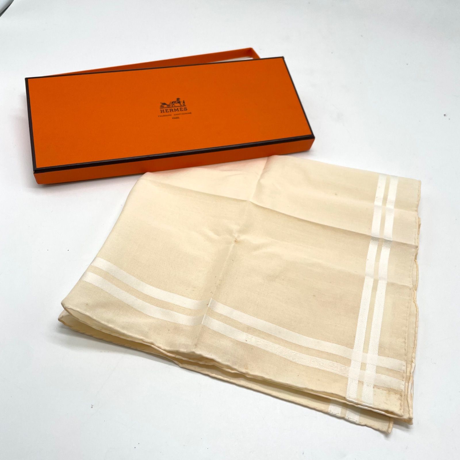 HERMES エルメス スカーフ ハンカチ ライン コットン 綿 100