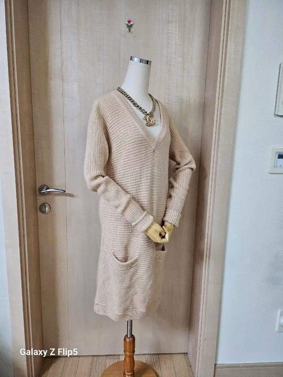  クラブモナコ Vネック ONE PIECE 長袖 七分袖 ひざ丈ワンピース