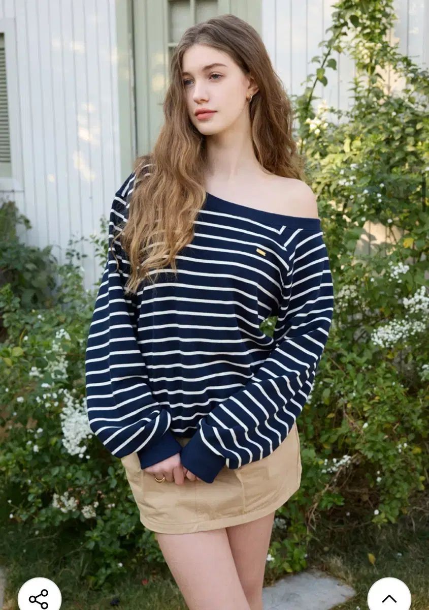 LETTER FROM MOON レターフロムムーン エディン オフショルダー ストライプ スウェットシャツ