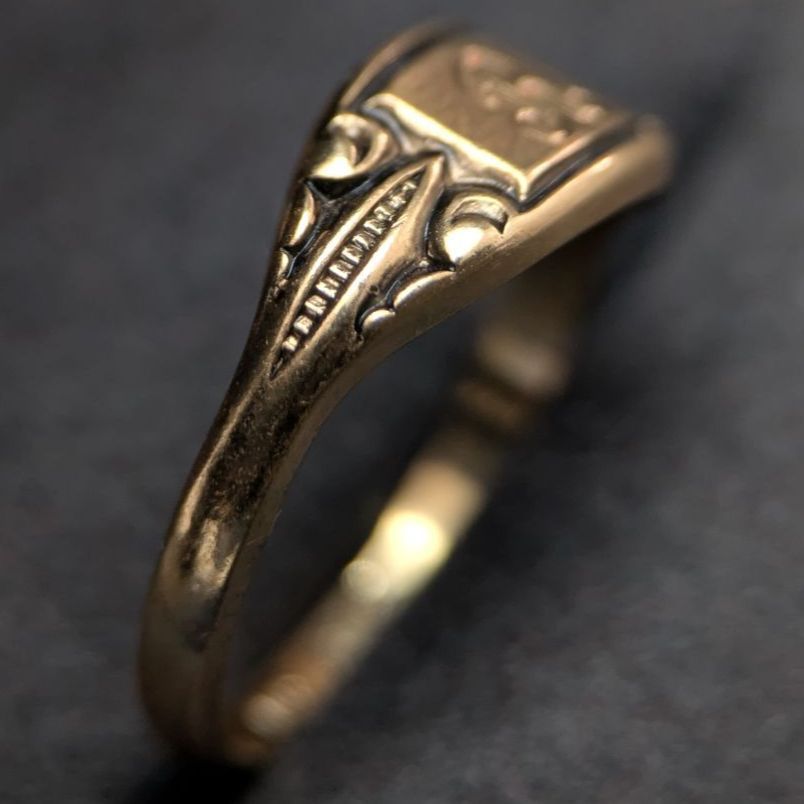 シグネットリング アンティーク ヴィンテージ 10k イニシャル モノグラム指輪 USA製アンティークオニキス印台イニシャルレターBモノグラム彫刻