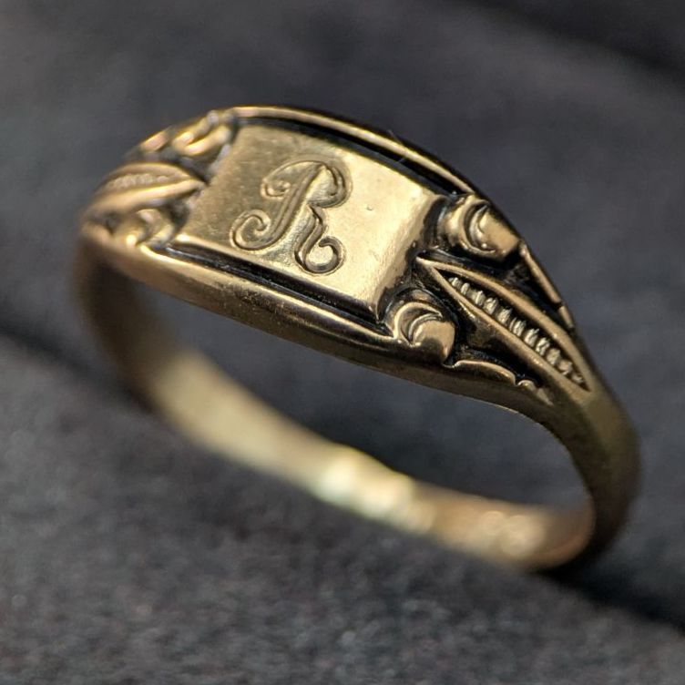 イニシャル「R」 10K GF ヴィンテージ シグネットリング 9号 アール