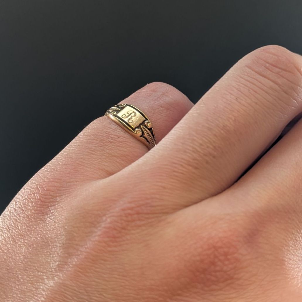 イニシャル「R」 10K GF ヴィンテージ シグネットリング 9号 アール