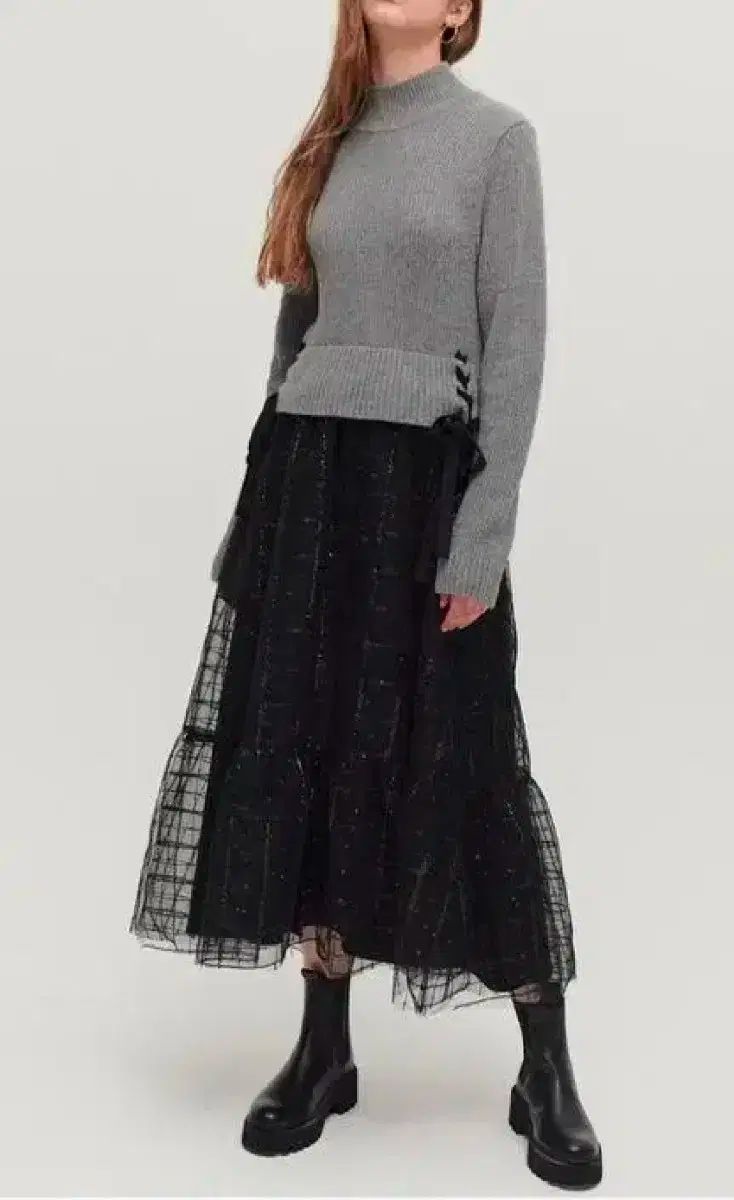 マージュ Maje ニットチュールスカート ロング丈ワンピース