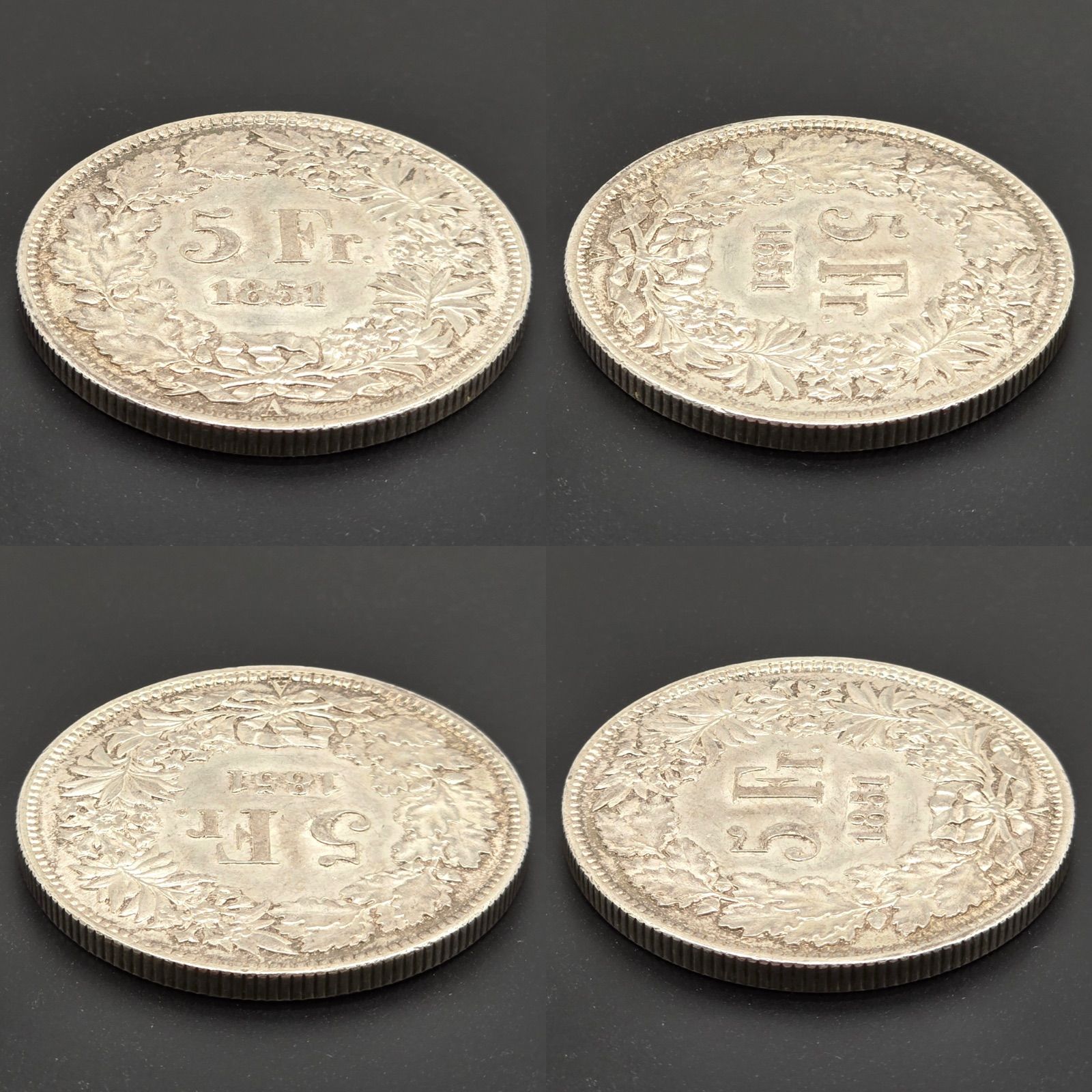 スイス連邦 1851 5フラン銀貨 ヘルヴェティア坐像 銀品位900 直径37.4