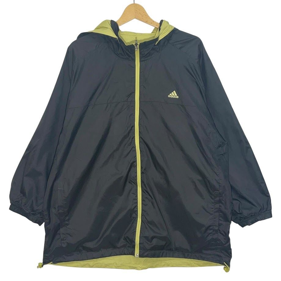 adidas/アディダス ナイロンジャケット ウインドブレーカー リバーシブル フーディー フード ライトアウター 長袖 ワンポイント刺繡 オーバーサイズ ビックシルエット CHINA製 メンズ XL ブラッ