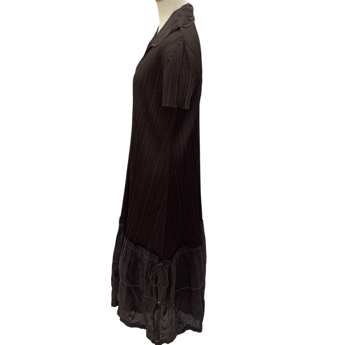 ISSEY MIYAKE イッセイミヤケ PLEATS PLEASE ワンピース ティアード切替 SIZE 3 PP 43-JH 506 ブラウン