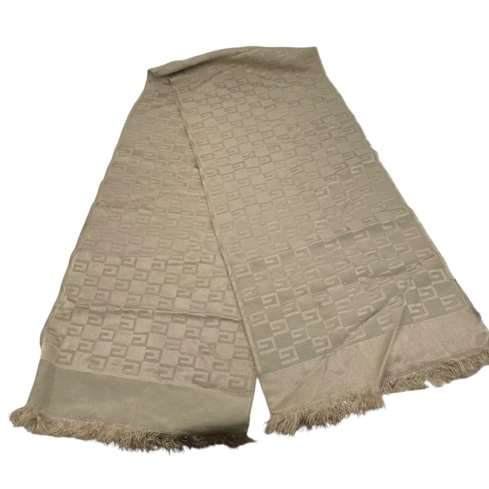 GUCCI グッチ ストール マフラー GG 総柄 シルク ウール 大判 ベージュ