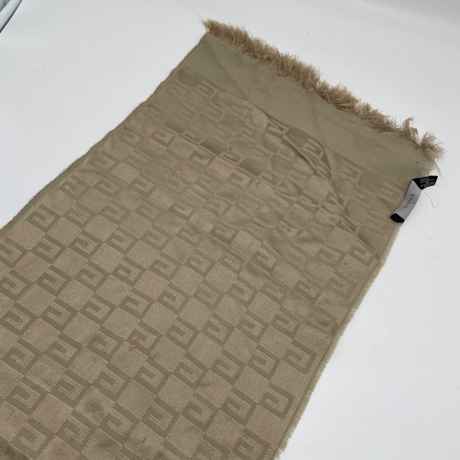 GUCCI グッチ ストール マフラー GG 総柄 シルク ウール 大判 ベージュ