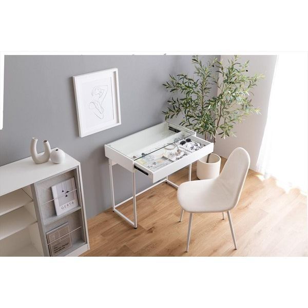 2点セット】幅80cm 引き出し付きガラス天板デスク+チェア