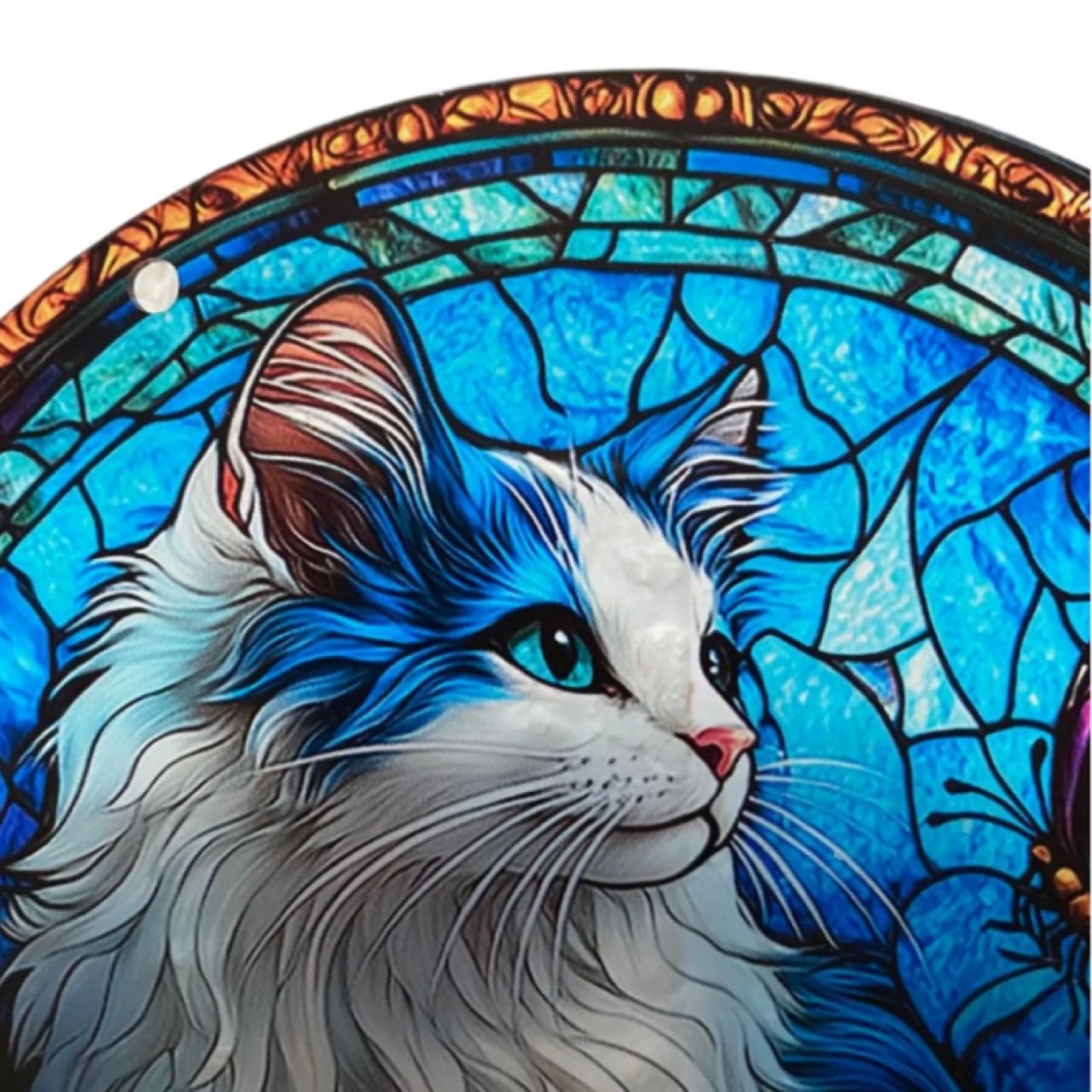 ステンドグラス風ブルーキャット×蝶🦋 幻想的にきらめく20×20cm