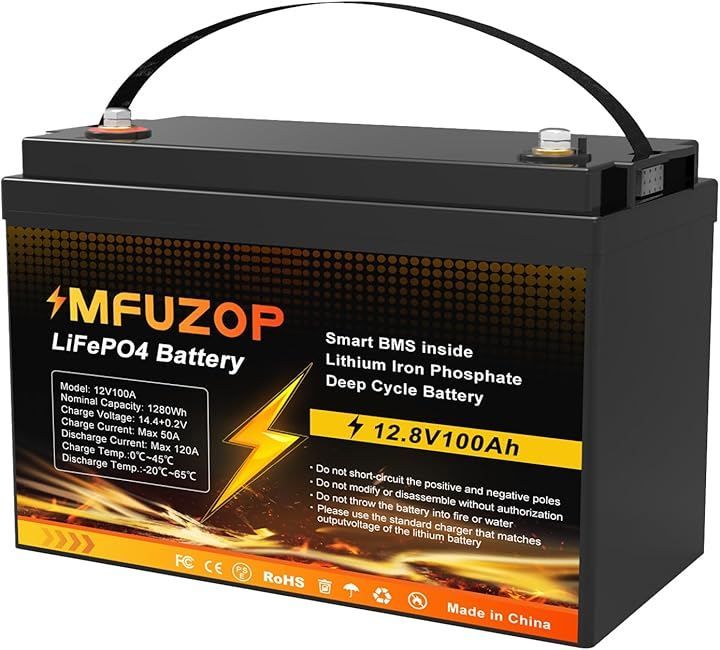 MFUZOP 12V 100Ah LiFePO4リン酸鉄リチウムイオンバッテリー 1280Wh内蔵 直列 並列接続 RV ソーラー発電 セキュリティデバイス 車中泊 オフグリッド 防災対策 12V100AH アップグレードタイプ