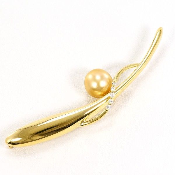 K18YG ブローチ brooch 南洋真珠 ダイヤ 0.10 カード鑑別書 総重量約6.6g
