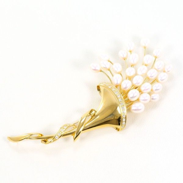 K18YG ブローチ brooch ペンダントトップ pendant top 淡水真珠 ダイヤ 0.26 カード鑑別書 総重量約20.7g