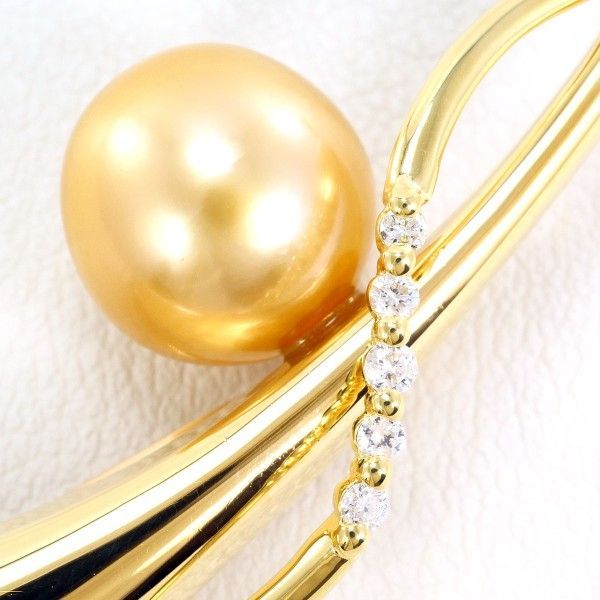 K 18 YG ブローチ brooch 南洋真珠 ダイヤ 0.10 カード鑑別書 総重量約6.6 g
