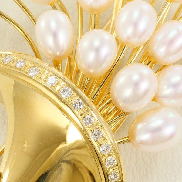K 18 YG ブローチ brooch ペンダントトップ pendant top 淡水真珠 ダイヤ 0.26 カード鑑別書 総重量約20.7 g