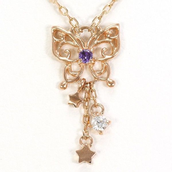 アナスイ K10PG ネックレス necklace アメジスト ジルコニア 総重量約1.0g 約39cm