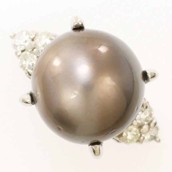 PT900 リング ring 指輪 11号 黒蝶真珠 約12mm ダイヤ 0.3 カード鑑別書 総重量約10.3g