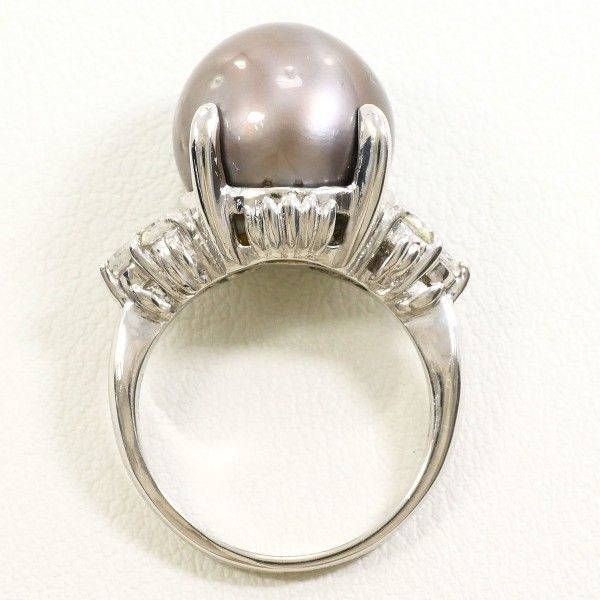 PT900 リング ring 指輪 11号 黒蝶真珠 約12mm ダイヤ 0.3 カード鑑別 
