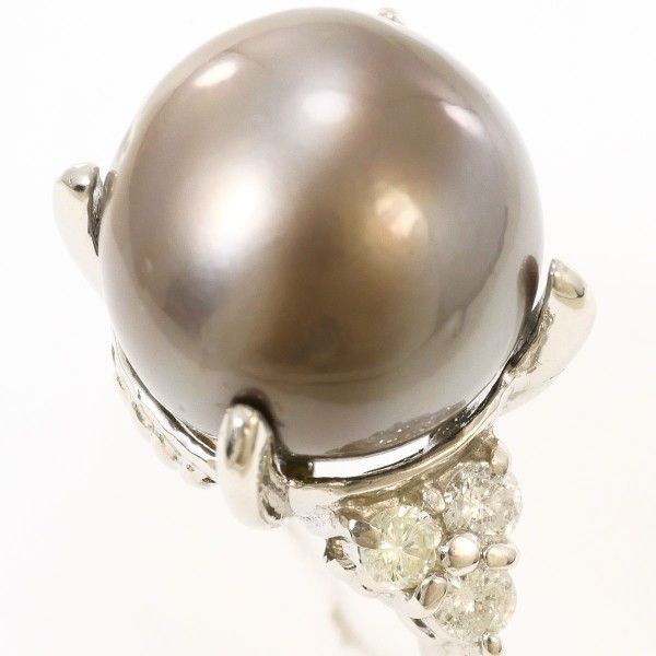 PT 900 リング ring 指輪 11号 黒蝶真珠 約12 mm ダイヤ 0.3 カード鑑別書 総重量約10.3 g