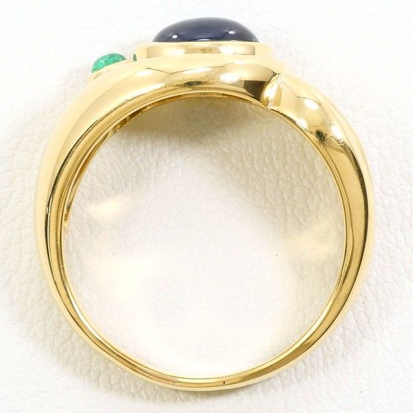 K 18 YG リング ring 指輪 14.5号 サファイア 1.54 エメラルド 0.08 ダイヤ 0.17 カード鑑別書 総重量約7.7 g