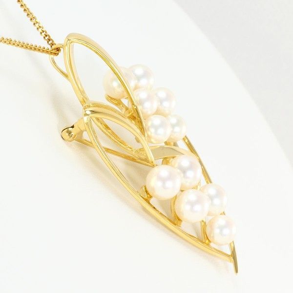 K 18 YG ネックレス necklace ブローチ brooch アコヤ真珠 カード鑑別書 総重量約17.2 g 約39 cm
