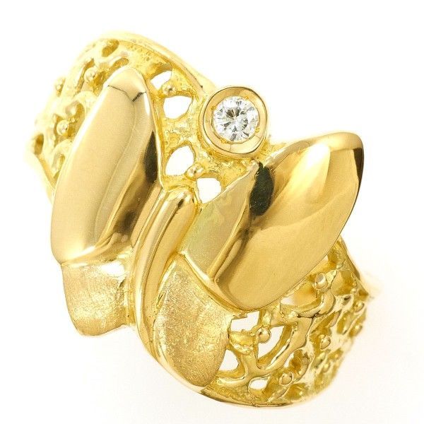 K18YG リング ring 指輪 14.5号 ダイヤ カード鑑別書 総重量約4.5g