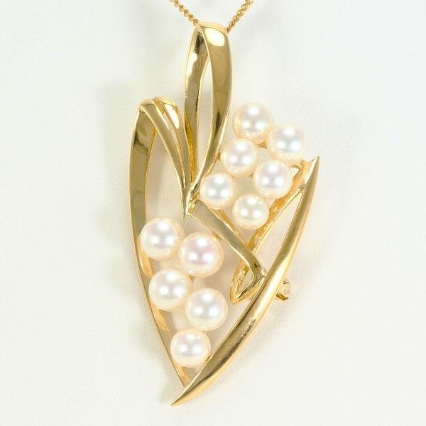 K18YG ネックレス necklace ブローチ brooch アコヤ真珠 カード鑑別書 総重量約17.2g 約39cm