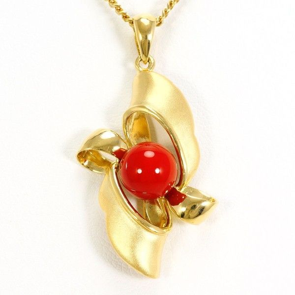 K18YG ネックレス necklace サンゴ カード鑑別書 総重量約8.1g 約40cm