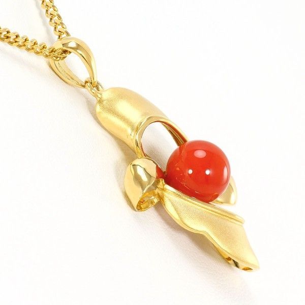 K 18 YG ネックレス necklace サンゴ カード鑑別書 総重量約8.1 g 約40 cm
