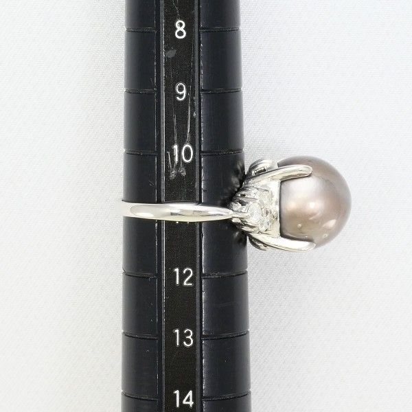 PT900 リング ring 指輪 11号 黒蝶真珠 約12mm ダイヤ 0.3 カード鑑別 