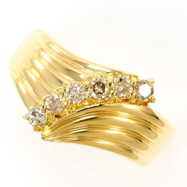 K18YG リング ring 指輪 15号 ブラウンダイヤ 0.30 カード鑑別書 総重量約4.2g