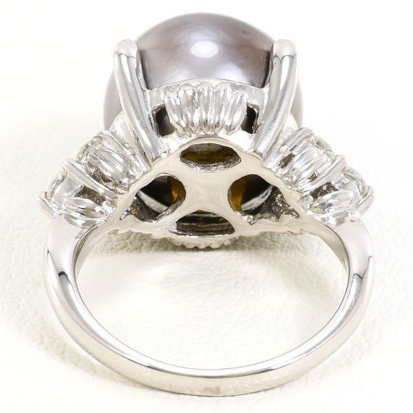 PT900 リング ring 指輪 11号 黒蝶真珠 約12mm ダイヤ 0.3 カード鑑別 