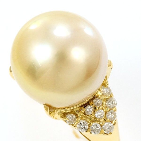 K 18 YG リング ring 指輪 13号 南洋真珠 約12.5 mm ダイヤ 0.30 カード鑑別書 総重量約7.2 g