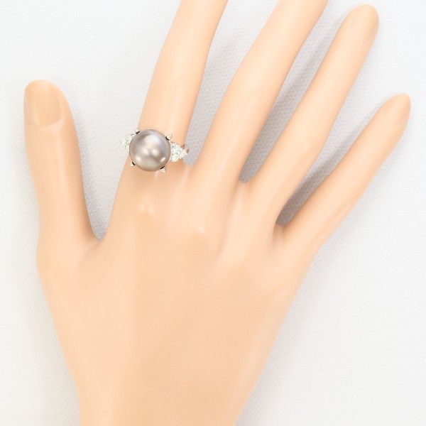 PT900 リング ring 指輪 11号 黒蝶真珠 約12mm ダイヤ 0.3 カード鑑別 