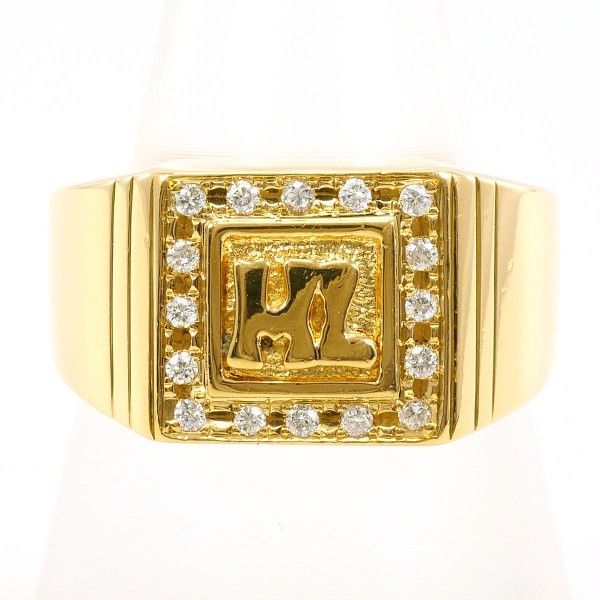 K18YG リング ring 指輪 15号 ダイヤ 0.13 カード鑑別書 総重量約8.7g