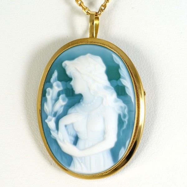 K18YG ネックレス necklace ブローチ brooch ストーンカメオ カード鑑別書 総重量約9.9g 約40cm