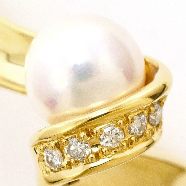 K 18 YG リング ring 指輪 12号 アコヤ真珠 約6 mm ダイヤ 0.05 カード鑑別書 総重量約4.5 g