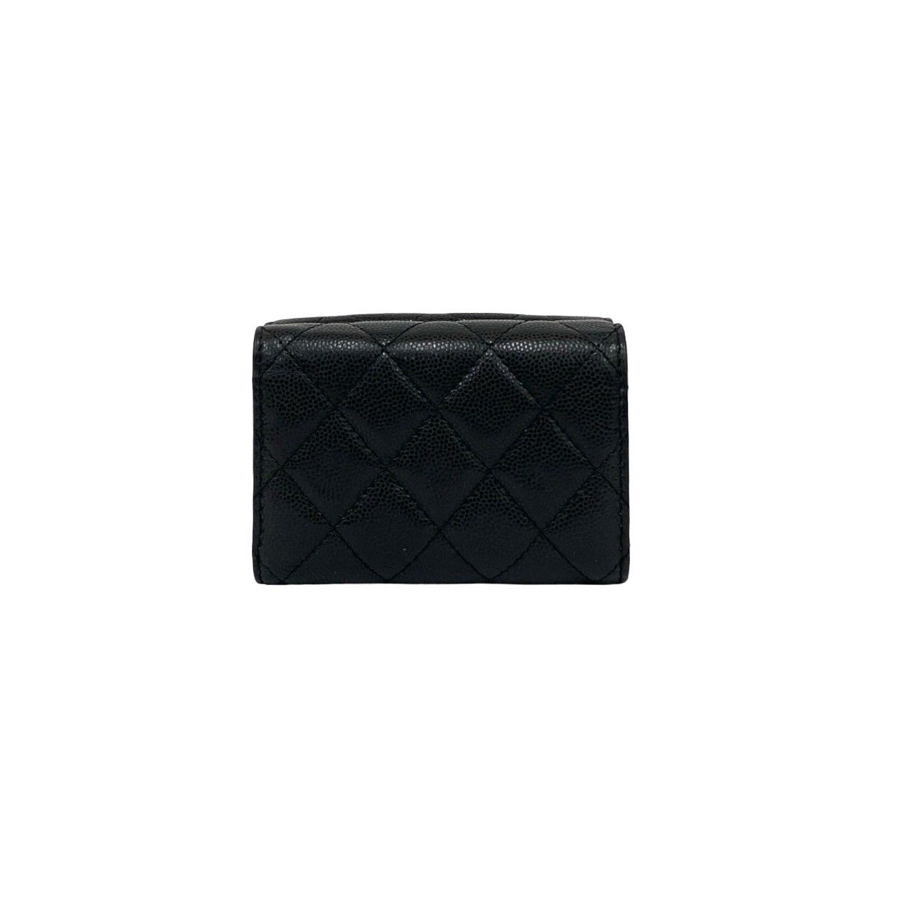 箱 袋付き カード シール有 26番台 CHANEL シャネル マトラッセ ココマーク キャビアスキン レザー 三つ折り財布 ブラック 341-5