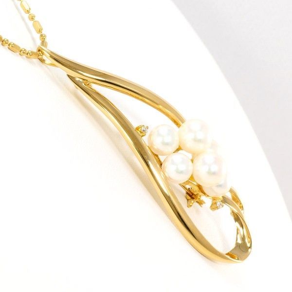 K 18 YG ネックレス necklace ブローチ brooch アコヤ真珠 ダイヤ 0.03 カード鑑別書 総重量約12.2 g 約41 cm