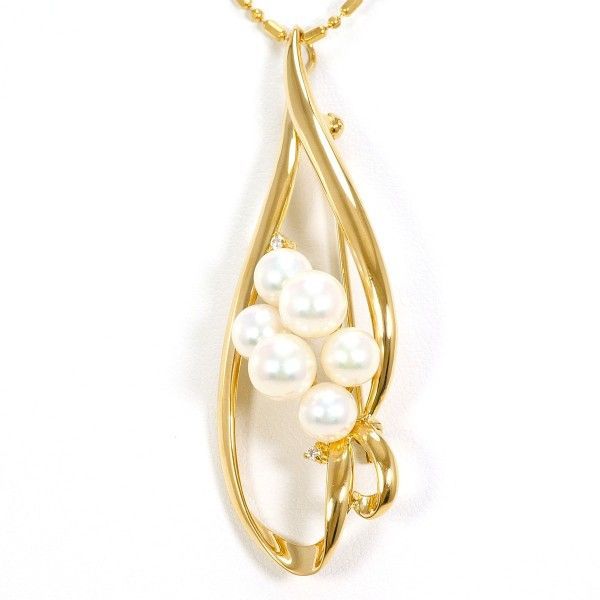 K18YG ネックレス necklace ブローチ brooch アコヤ真珠 ダイヤ 0.03 カード鑑別書 総重量約12.2g 約41cm