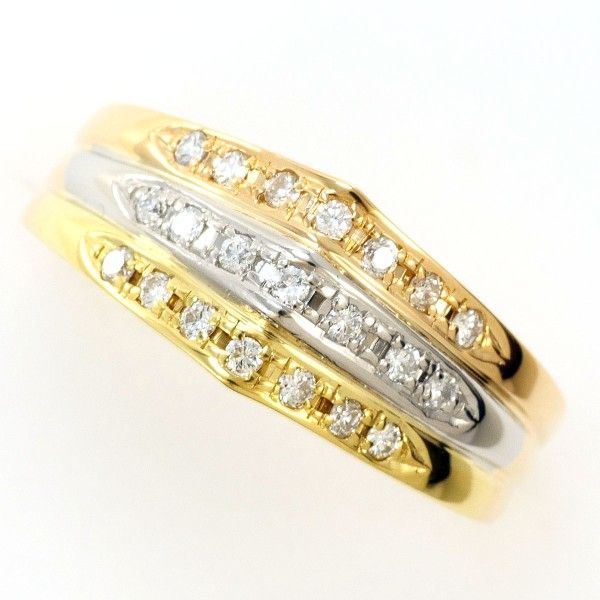 PT900 K18YGPG リング ring 指輪 16号 ダイヤ 0.22 カード鑑別書 総重量約5.1g