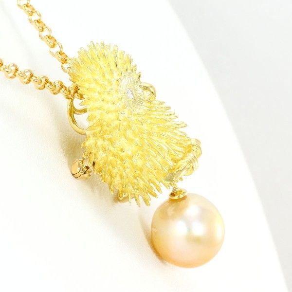 K 18 YG ネックレス necklace ブローチ brooch 南洋真珠 ダイヤ 0.04 カード鑑別書 総重量約20.5 g 約45 cm