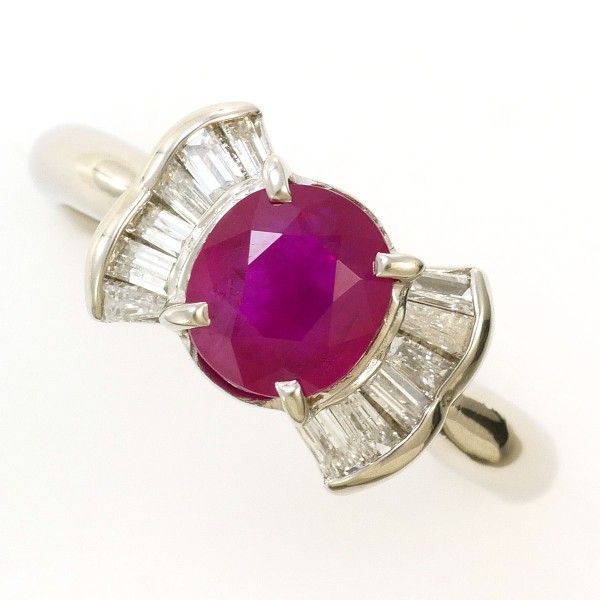 PT900 リング ring 指輪 11号 ルビー 1.54 ダイヤ 0.35 カード鑑別書 総重量約4.2g