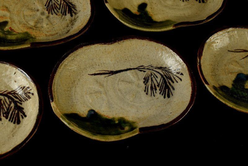 蔵C 8909 織部 水車文 小皿 扁形皿 二十客