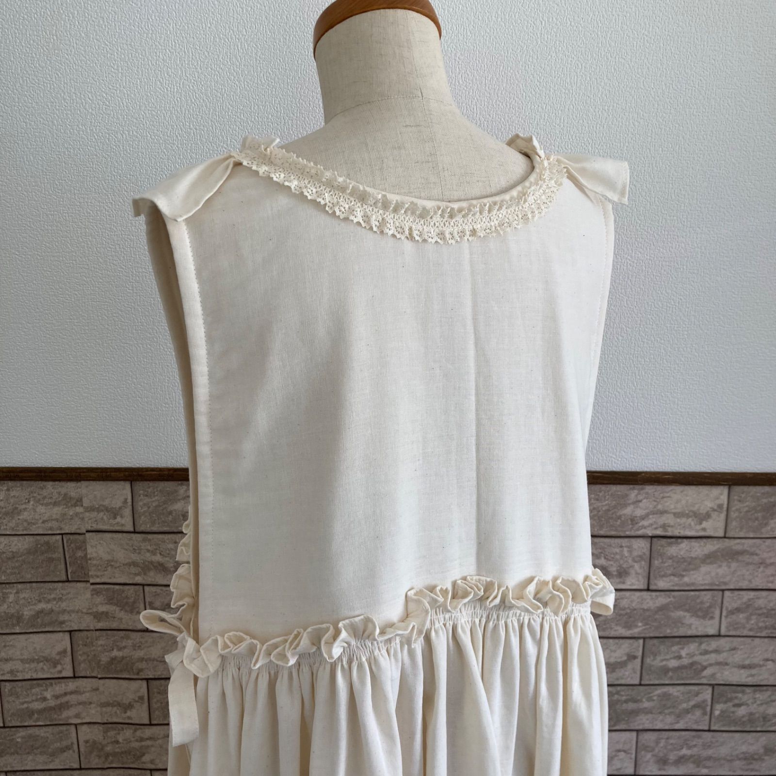 Ｗガーゼ サイドリボンのエプロンワンピース