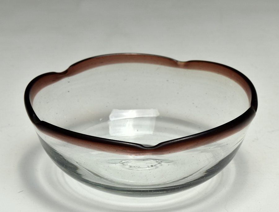 蔵C8497】和硝子 レトロ 吹きガラス 赤縁 向付鉢 六客 氷カップ気泡