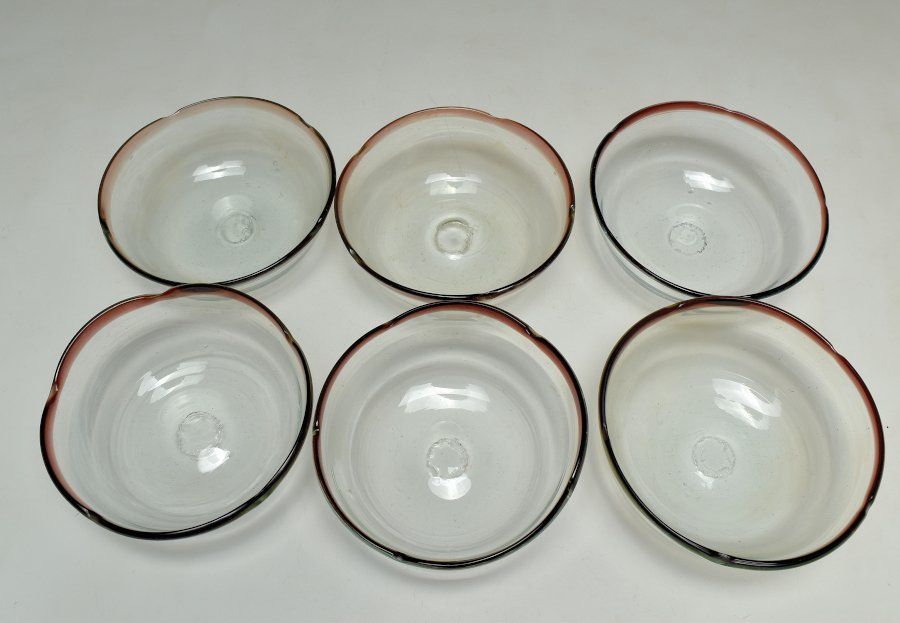 明治期 氷コップ 和ガラス 硝子 赤フリルガラス 色ガラス 手捻り 気泡有り 明治期 氷コップ 和ガラス 硝子 赤フリルガラス コンポート皿 色ガラス