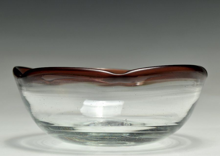 蔵C8497】和硝子 レトロ 吹きガラス 赤縁 向付鉢 六客 氷カップ気泡