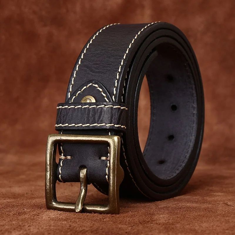 職人手作り 厚み5mmの本革 ワイド4.2cm 牛革ベルト 真鍮バックル レトロ仕上げ|選べる5サイズ 105–125cm &4 |大人のための レザーストラップ プレゼント ギフト おしゃれ 誕生日 ハンドメイド PD047